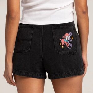 Obey Women’s Black Jean Shorts Size 26 Baby Lamb Embroidery NWT